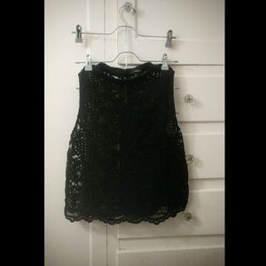 High Neck Lace Knitted Crop Top